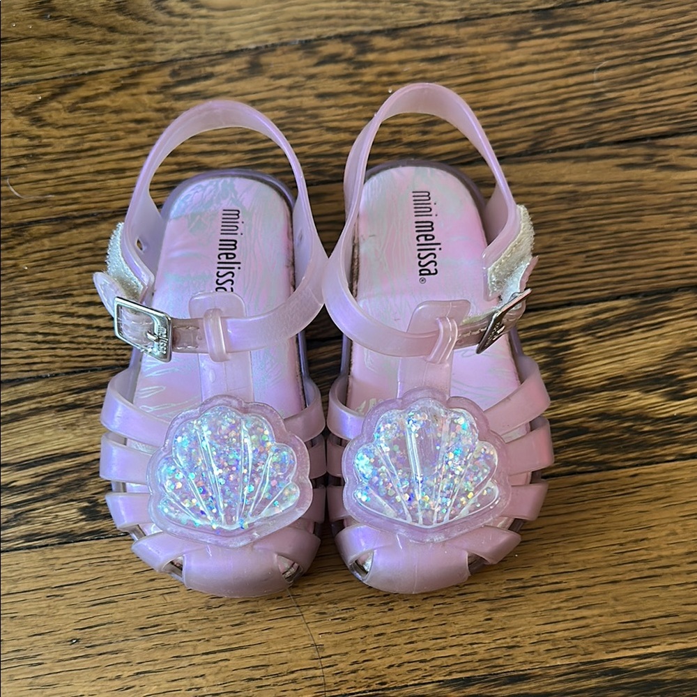 Mini Melissa Kids Pink Sandals with Glitter Shell